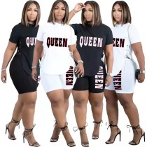 Casual side slit eyelet strap letter print two-piece set Casual side slit eyelet strap letter print two-piece set