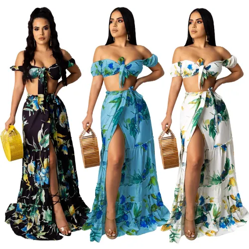 Printed Short Sleeve Sexy Mopping Ladies Suit Dress