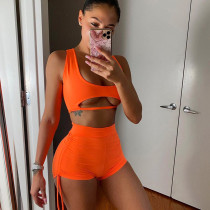 Leaky Navel Vest Casual Sports Drawstring Lace-Up Shorts Set
