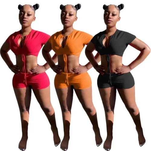 Two-piece set of solid color bow vest shorts