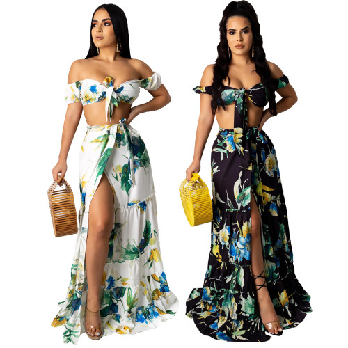 Printed Short Sleeve Sexy Mopping Ladies Suit Dress