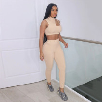 Cutout Slim Fit Sleeveless Vest High Waist Pack Hip Pants Set