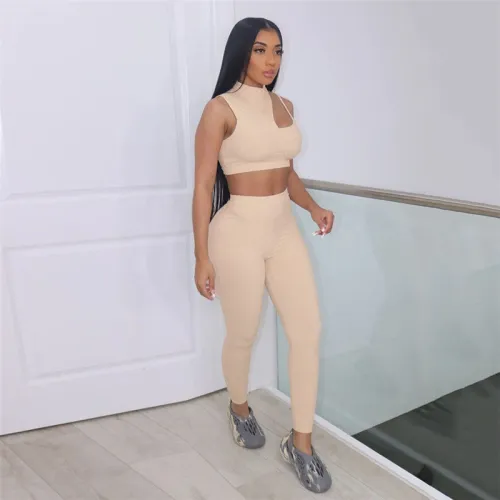 Cutout Slim Fit Sleeveless Vest High Waist Pack Hip Pants Set