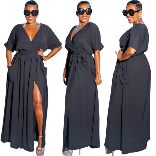 Sexy Fashion Solid Color V-Neck Women's Dress