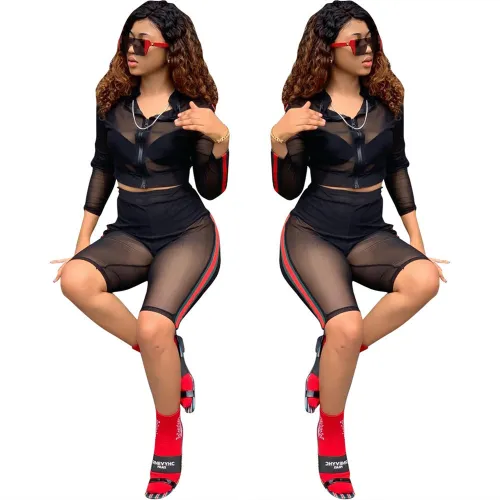 Fashion sexy mesh two-piece nightclub suit
