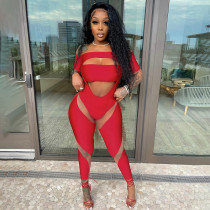 One-shoulder short-sleeve leak navel skinny trousers jumpsuit