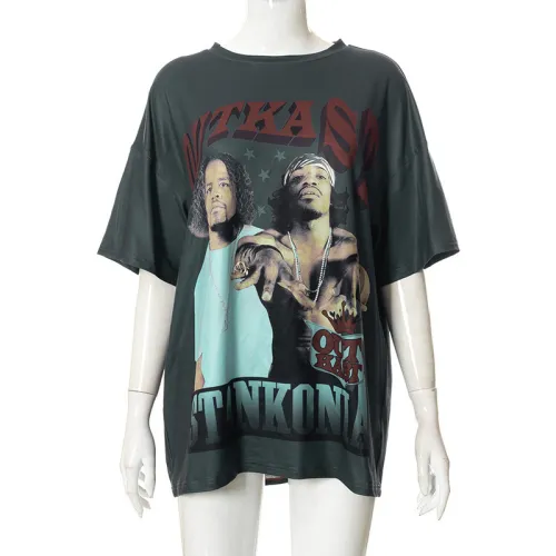 Women's Short Sleeve Summer Print Crew Neck Casual Loose T-Shirt