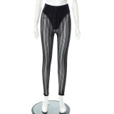 women's solid color sexy hip lift hollow sequin leggings