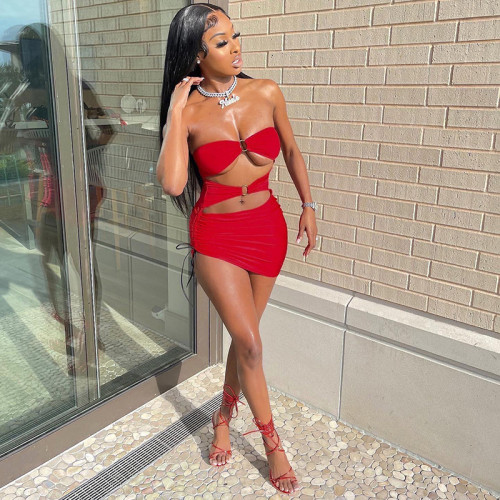Irregular drawstring off-shoulder sexy tight tube top dress