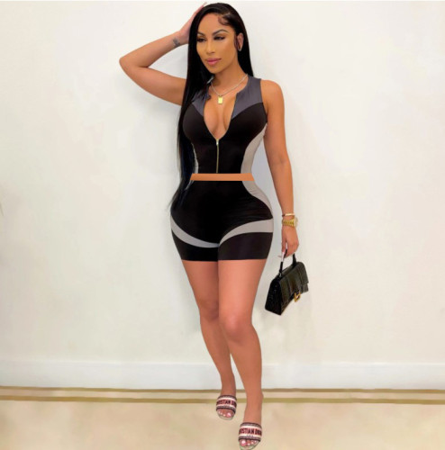 Fashion Slim Zip Print Sleeveless Two Piece