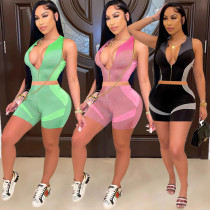 Fashion Slim Zip Print Sleeveless Two Piece Fashion Slim Zip Print Sleeveless Two Piece