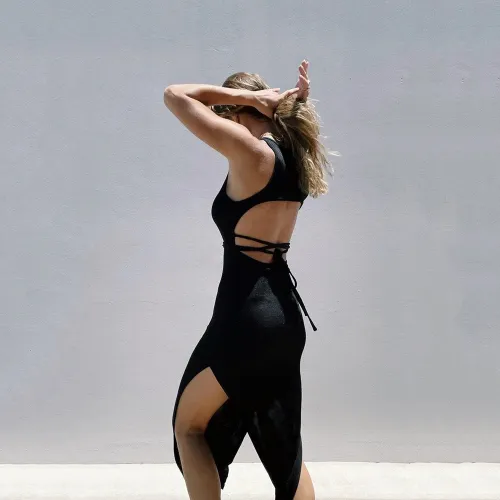 Casual Solid Color Sleeveless Tie Backless Slit Dress Women's
