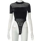 Sexy Short Sleeve Jumpsuit Hollow Mesh Perspective Shorts Suit Women
