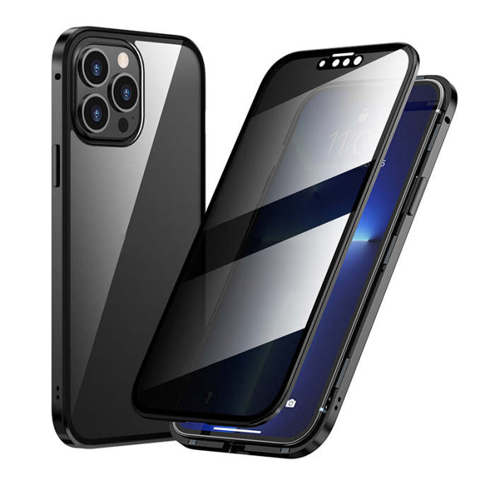 2022 NEW Update Metal Frame Magnetic Double-side Temper Glass Case For iPhone
