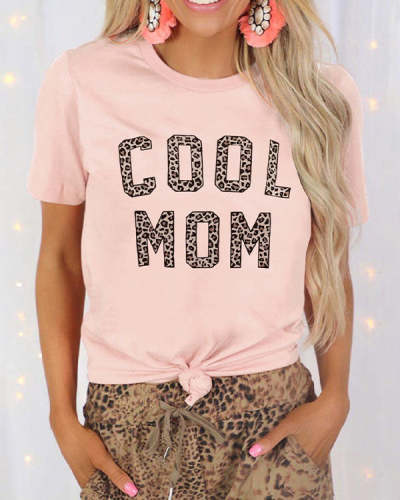 Leopard COOL MOM Print Short Sleeve T-shirt