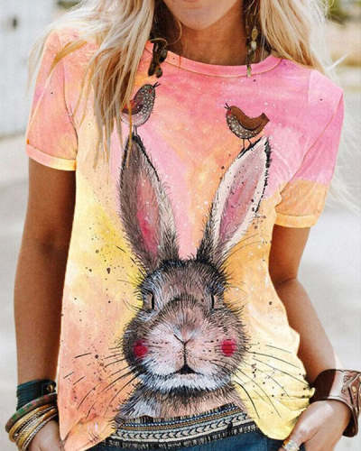 Women's Cute Bunny Print Casual Tee