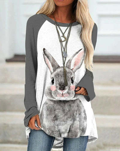 Women's Rabbit Pattern Print Long Sleeve T-shirt