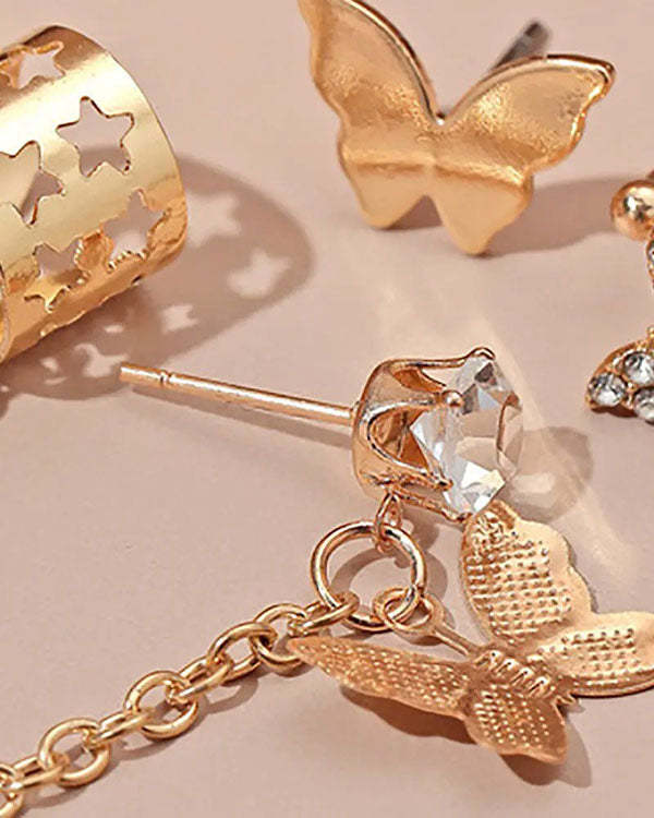 Gold 5 Piece Butterfly Cutout Pentagram Moon Earrings