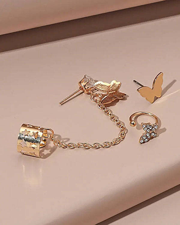 Gold 5 Piece Butterfly Cutout Pentagram Moon Earrings