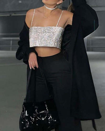 Sequin Open Back Cami Top