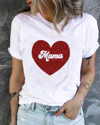 Mama Heart Shaped Round Neck Graphic Tee
