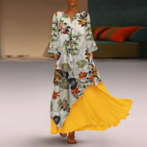 2022 Floral Print Boho Casual Long Dress Summer For Women V-neck Sexy Off Shoulder Ruffled Ladies Dresses Plus Size Maxi Dress