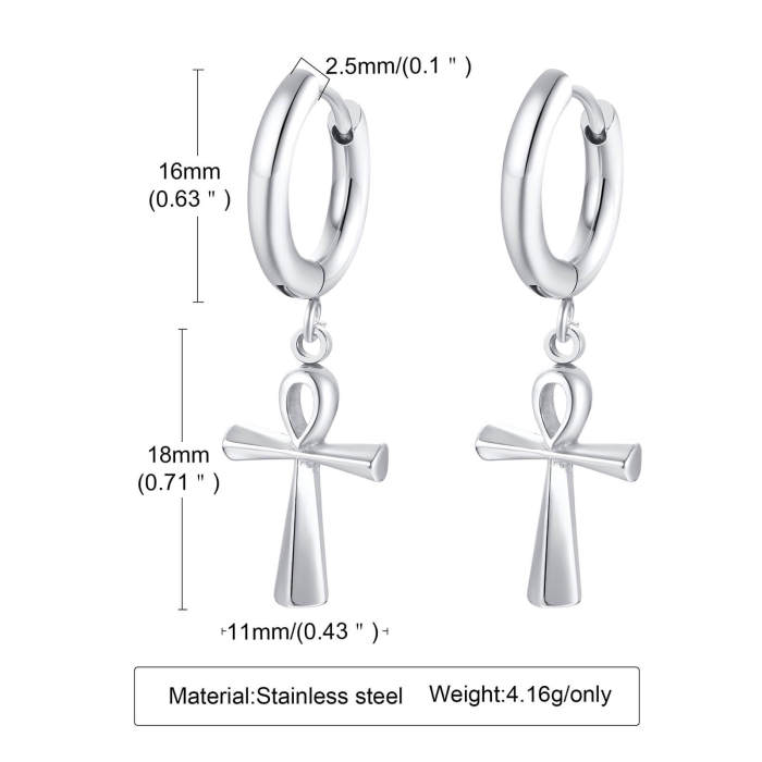 Wholesale Stailess Steel Hoop Earring with Anka Cross