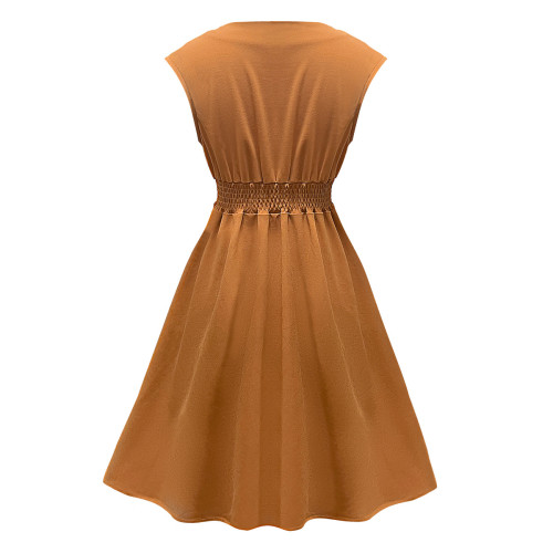 Women's Single Breasted Waist Stretch  Skater Dresses