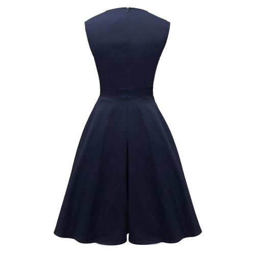 Women's V-Neck Contrast Waist  Skater Dresses