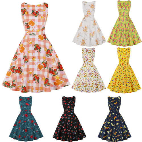 Women's New Temperament Print Retro Skater Dresses