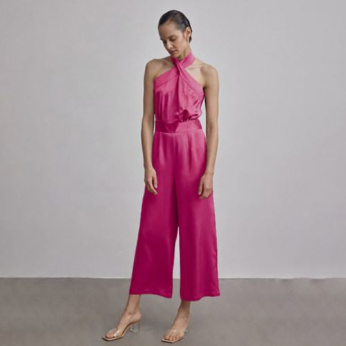 New Women's Cross Neck Halter Waist High  Jumpsuit