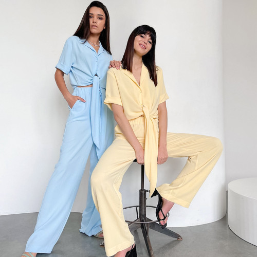 New French Casual Fashion High Waist Trousers   Two-piece Outfits