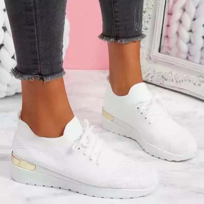 New Women Solid Lace-Up Round Toe Casual Sneakers