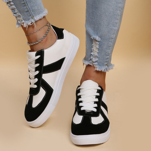Fashion Platform Sneakers Leather Round Toe Lace Up Casual Shoes