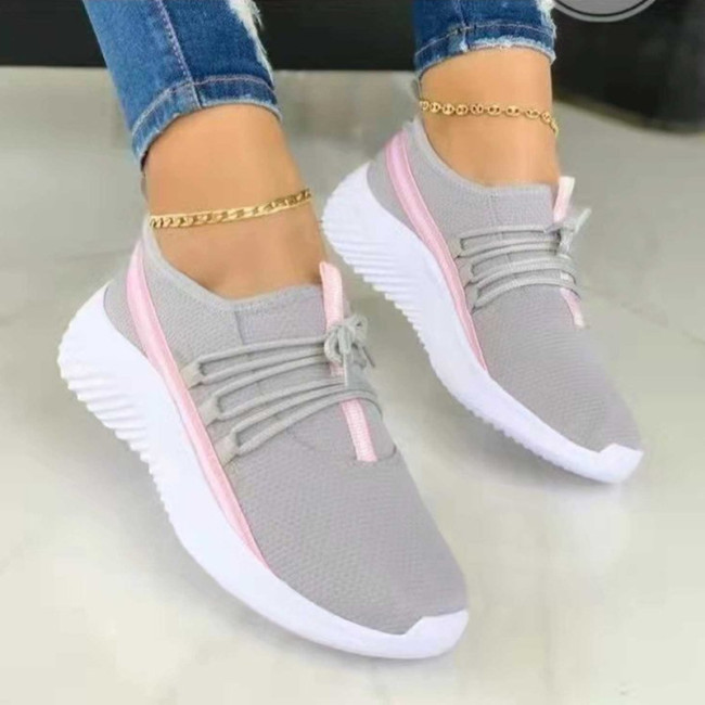 Women Knit Shoes Lace Up Solid Color Breathable Mesh Casual Sneakers