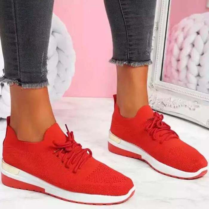 New Women Solid Lace-Up Round Toe Casual Sneakers