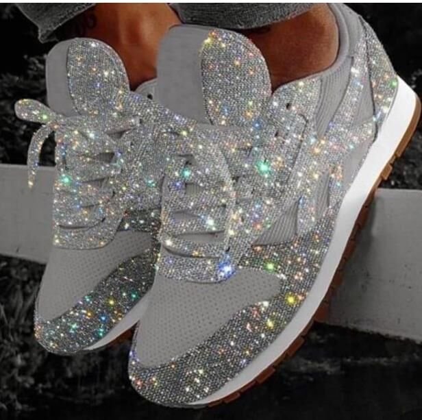 New Lace-Up Casual Sequin Flat Sneakers