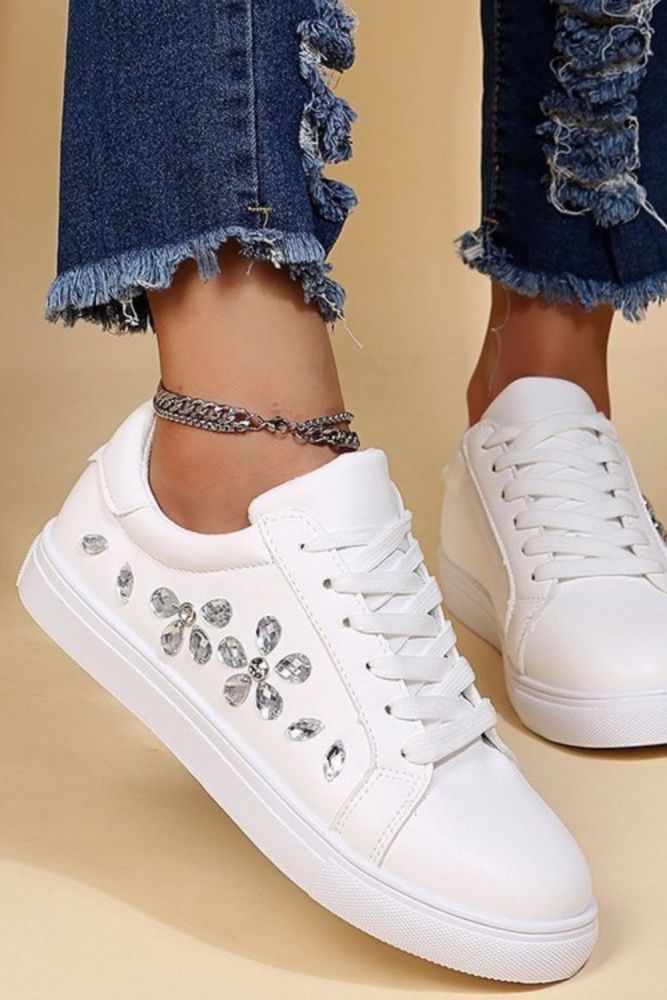 New Rhinestone Flowers Breathable Fashion Lace-up Outdoor Sneakers