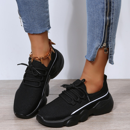 Spring New Round Toe Lace-Up Colorblock Platform Sneakers