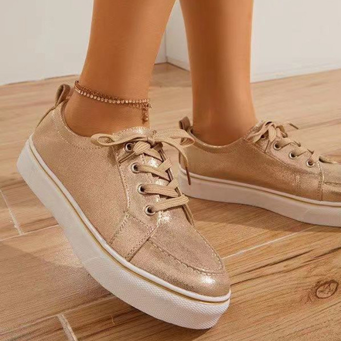 Woman Round Toe Platform Canvas Shoes