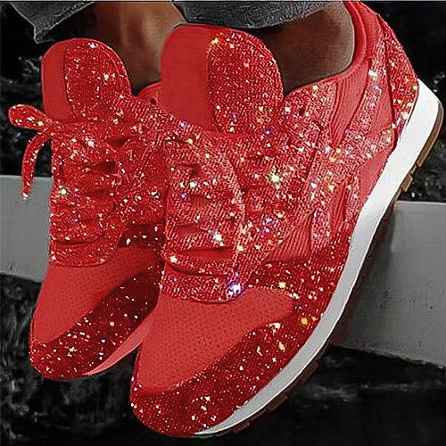 New Lace-Up Casual Sequin Flat Sneakers
