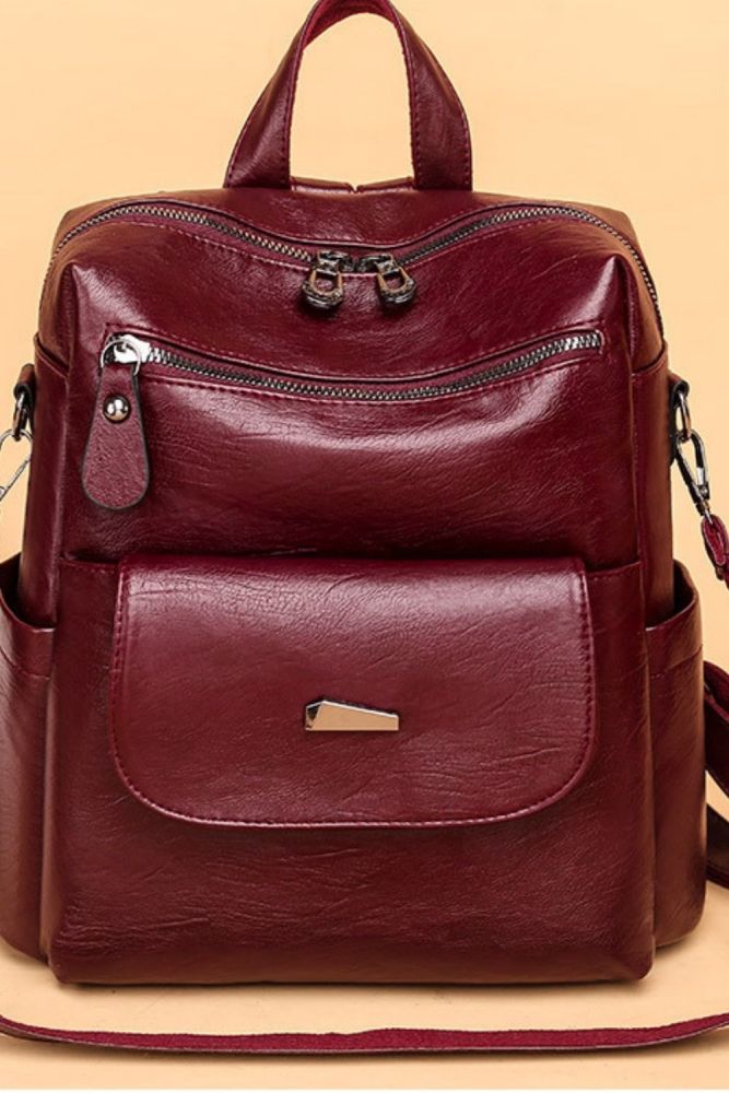 Simple Pu Leather Backpacks New High Capacity Female Shoulder Bags Casual Travel Ladies