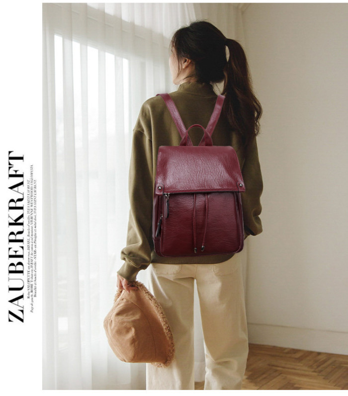 Fashion Solid Color Womens Backpacks Simple High Capacity Shoulder Bags
