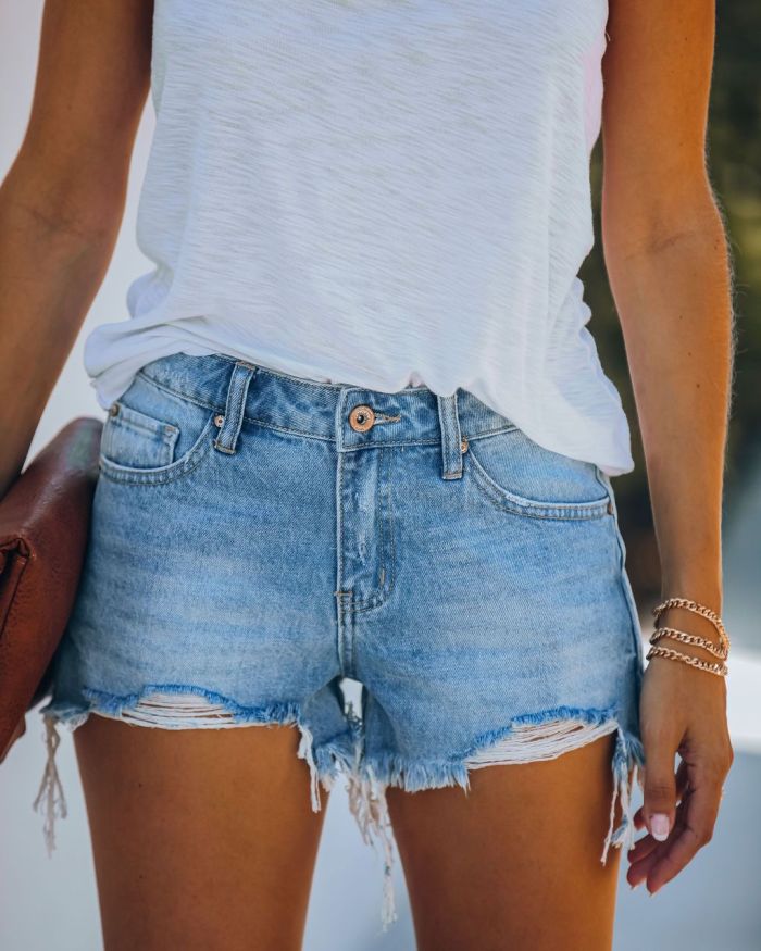 Summer Fashion Women's Jeans Straight Tassel Hole Ripped Denim Shorts