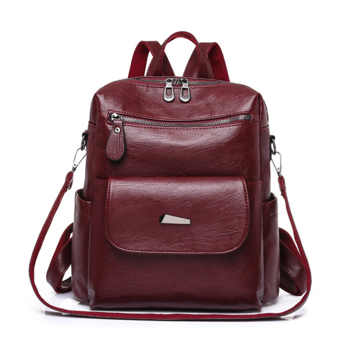 Simple Pu Leather Backpacks New High Capacity Female Shoulder Bags Casual Travel Ladies