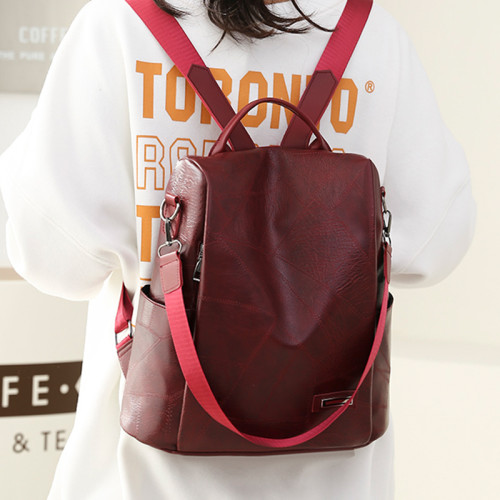 High Quality Leather Ladies Backpack Luxury Designer Women Shoulder Bag Girls School Bag Solid