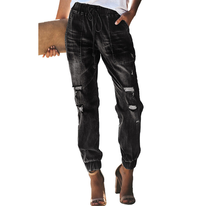 Women's Patchwork Ripped Casual Straight Raw Edge Jeans