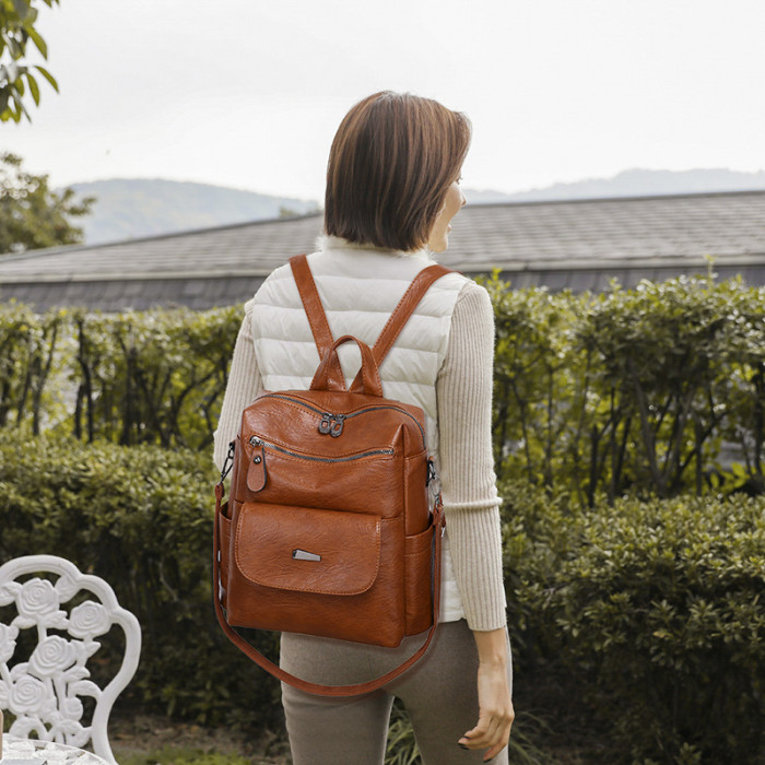 Simple Pu Leather Backpacks New High Capacity Female Shoulder Bags Casual Travel Ladies