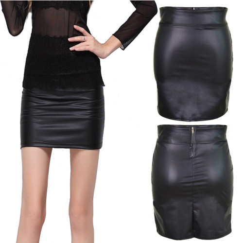 High waist package hip half-body leather skirt short skirt large size women's half-body skirt