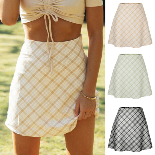 Ins style pattern zipper short skirt hundred with sweet girls plaid half skirt female